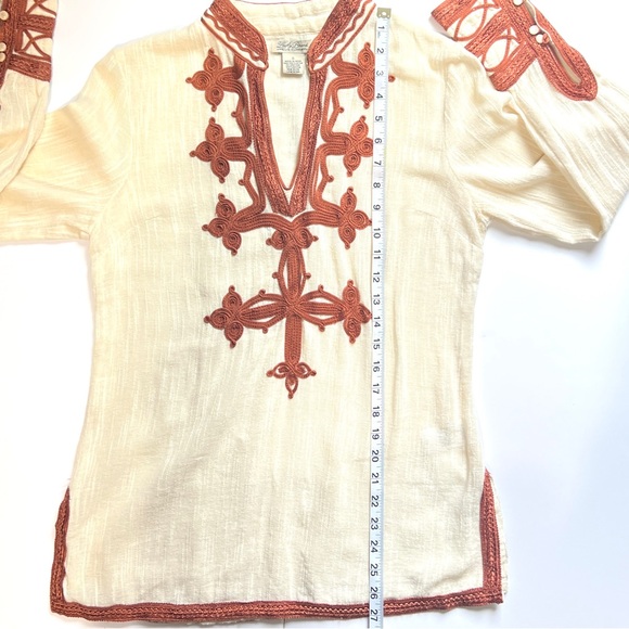 Lucky Brand Bohemian Cream Embroidered Longsleeve Lightweight Top Small Neutral - Picture 11 of 13